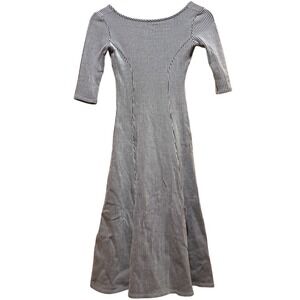 Mara Hoffman Sequana Dress Scoop Back 3/4 Sleeve B&W‎ Ribbed XS Made in USA